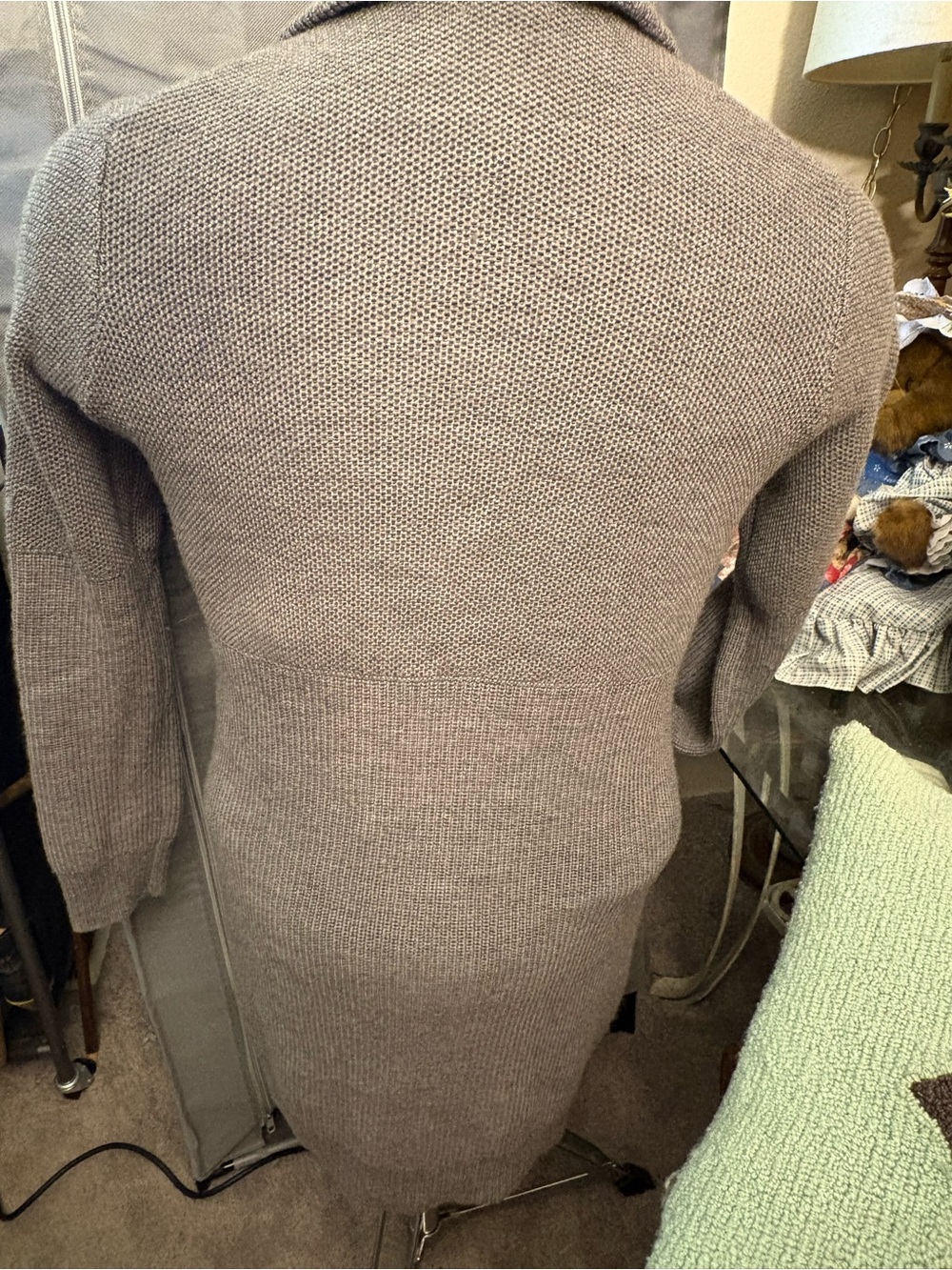 Women's Gray Knit Button-Up Cardigan with Collar - Picture 3 of 4